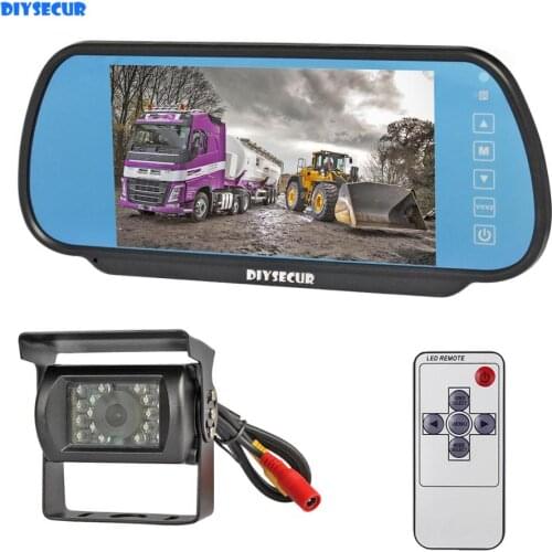 DIYSECUR Wired 7" Mirror Monitor Car Monitor Waterproof IR Night Vision CCD Rear View Car Camera for Truck Caravan Bus Van