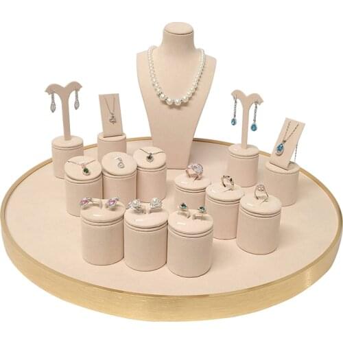 Luxury Beige Pink Series Jewelry Organizer Holder Wooden Jewellery Necklace Stand Bangle Earring T Bar Storage Showcase