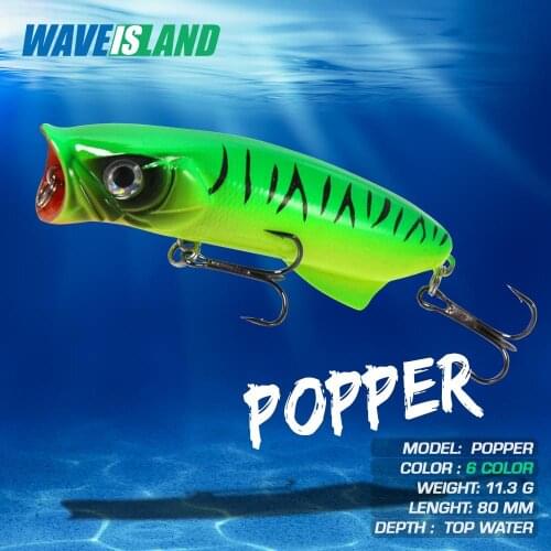 WAVEISLAND Fishing Tackle Popper Fish Lure 8cm 11.3 Spinnerbait Accessories Wobblers Goods Pesca Saltwater Bait Top Water Carp