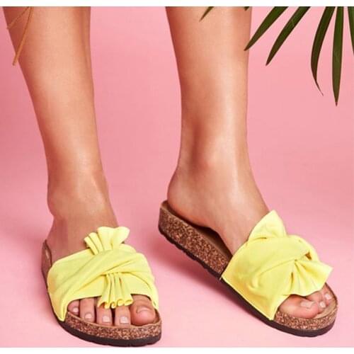 Womens Sandals Candy Color Flat Sandals Bow-Knot Shoes Women Mujer Beach Shoes Outdoor Women Sandals Non-Slip Female Slippers