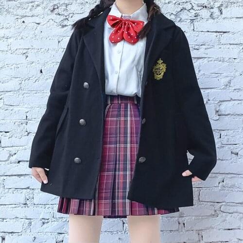 Small Japanese fashion JK Preppy Style Suit Woolen Coat Womens Autumn and Winter Loose All-Match Mid-Length Woolen Overcoat