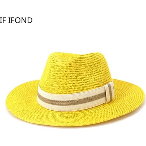 Fashion Summer Womens Sun Straw Hat Wide side Panama Beach Cap Men UV Protection Jazz Fedora Hat 2021New Colors