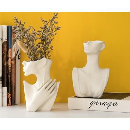 Nordic Ceramics Human Face Flower Vase Ornaments Abstract Half Face Portrait Vase Dried Flower Vases Home Decoration Accessories
