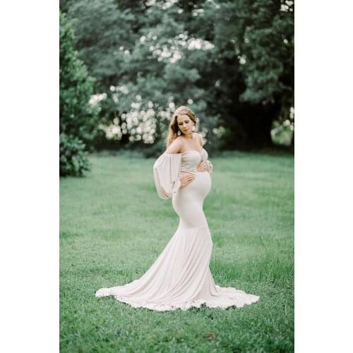 Sexy Lace One word collar Dresses For Photography Maternity Photography Props Long Dress With Bodysuit Pregnancy Photo Shoot