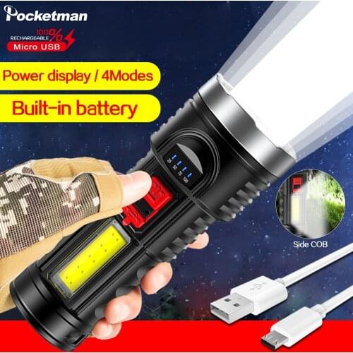 8000LM Hight Lumen LED Flashlight with Built-in 18650 Battery USB Rechargeable Torch Portable Camping Tactical Flashlight
