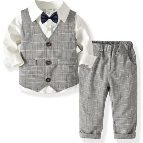 2019 Spring Blazers Suit for Boys Kids Formal Prince School Student Dress Gentleman Kids Blouse Vest Pants Bowtie 4Pcs Costumes