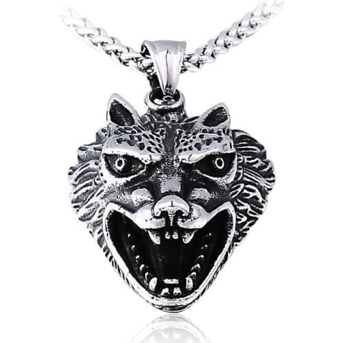 Viking Cool stainless steel 3D Wolf Head Pendant Necklace Man for christmas Amulet Animal Jewelry Gift