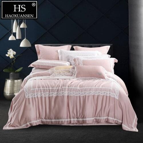High-quality Pale Mauve Lace Bedding Sets 4 Piece Organic Natural 100% Tencel Lyocell Silky Soft Bedsheet Set Queen King Size