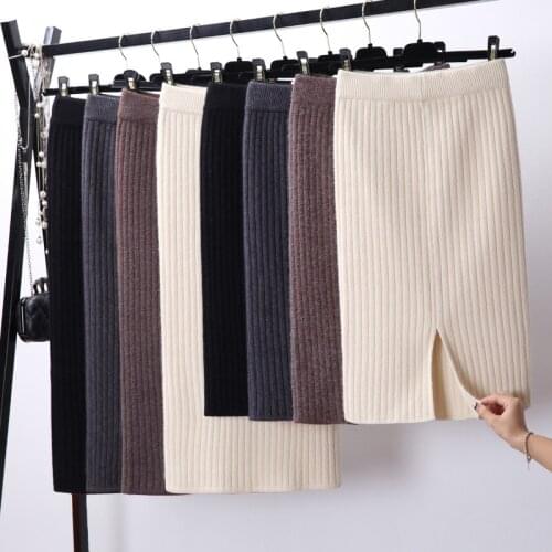 Skirt Women Trendy knitting Midi Skirts Solid Color High Waist Elastic band Slim Skinny Pencil Skirt for Ladies Streetwear