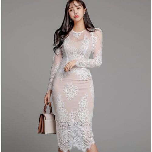 New arrival women temperament two-piece set sexy basic T-shirt and slim skirt fashion high quality lace perspective women set