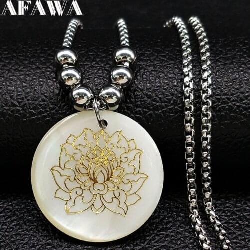 Fashion Lotus Stainless Steel Sell Chains Necklaces Women Flower of Life Gold Color Long Necklace Jewelry bijoux femme N18442