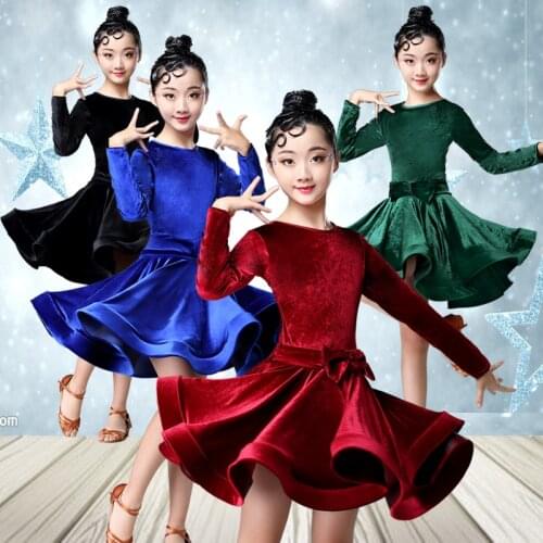 Girls winter latin dresses for dancing ballroom dance dress rumba samba velvet children samba cha cha tango skirt standard salsa