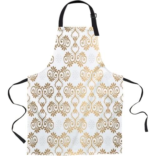 Gold Moroccan Pattern Damask Aprons for Women Men Kid Cooking Baking Apron Kitchen Utility Equipment Accessories