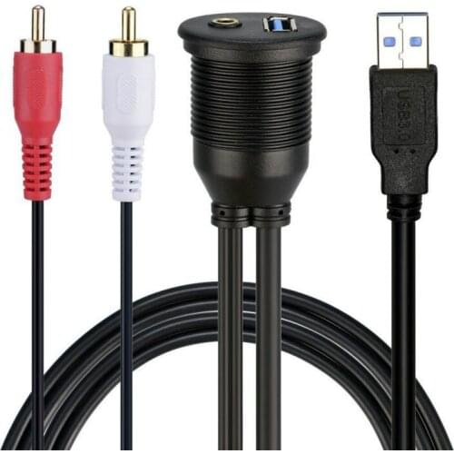 1PC USB 3.0 and 2 RCA to USB and 3.5mm Female Flush Mount, Dash Mount, Panel Mount Cable For Car Boat