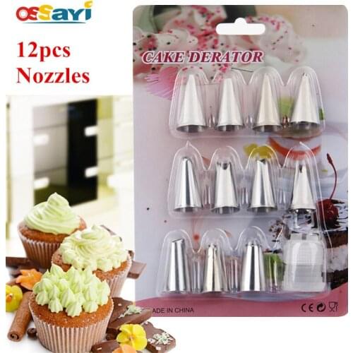 12Pcs/set Nozzle Icing Piping Pastry Nozzles Russian Tulip Nozzle Kit DIY Cupcake Cake Baking Tools Cake Decorating Pastry Tips