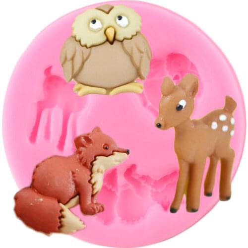 3D Animals Owl Fox Deer Silicone Mold Christmas Cupcake Topper Fondant Cake Decorating Tools Chocolate Candy Polymer Clay Mould