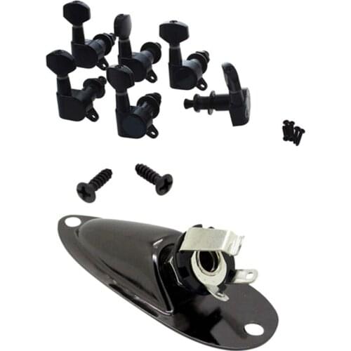 6Pcs Sealed Guitar String Tuning Pegs Tuners Machine Heads 6R & 1x 1/4Inch Guitar Pickup Output Input Jack Plug Socket