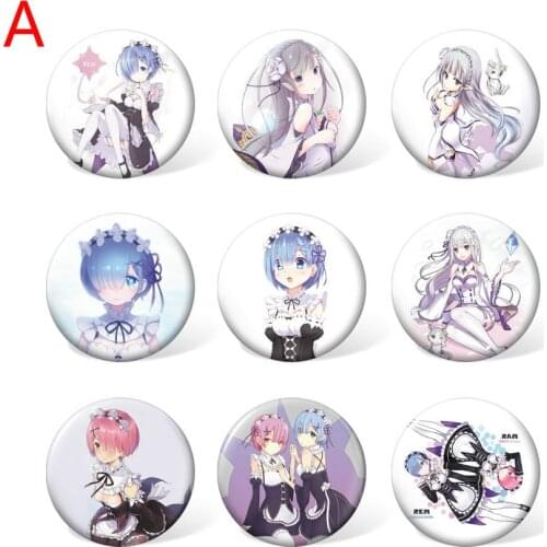 9pcs 58mm Re:Life In A Different World From Zero Cartoon Badge Anime Brooch Pin