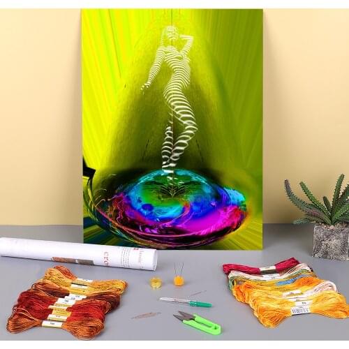 Abstract Birth Of Venus Printed Fabric 11CT Cross Stitch Embroidery Set DMC Threads Painting Hobby Handicraft Sewing Design