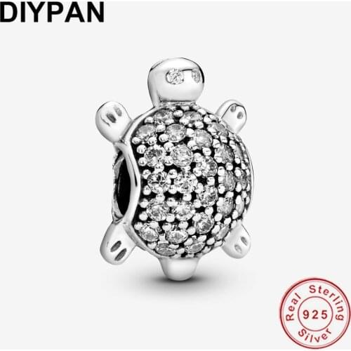 925 Sterling Silver Pave Sea Turtle Charm Beads Fit Original Pandora Charms Bracelet Silver Jewelry Women DIY Berloque