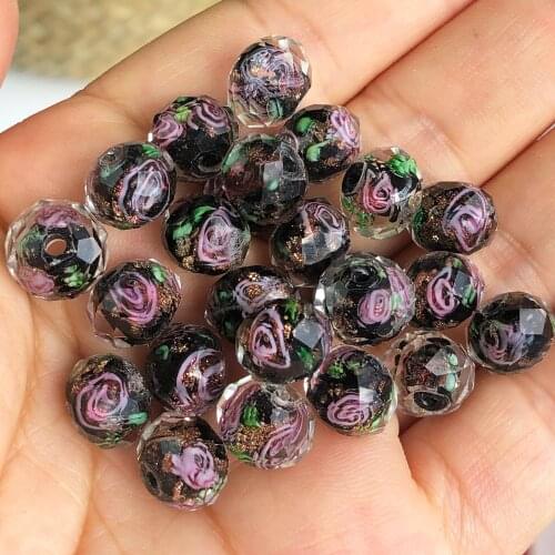 10mm Black Murano Transparent Faceted Flower Lampwork Crystal Glass Beads For Bracelet Making Diy Crafts Accessories 10pcs