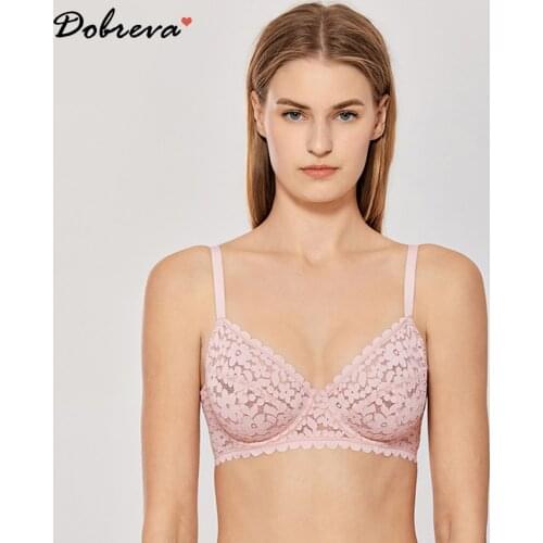 DOBREVA Womens Plus Size Minimizer Sexy Lace Bra Full Coverage Underwire Unlined Bralette