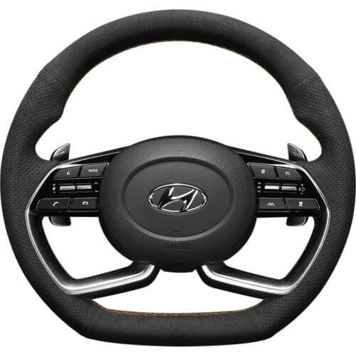 For Hyundai Elantra 7th 2021 Sonata 10th 2020 Black Suede Hand Sewn Steering Wheel Cover Car Accessories
