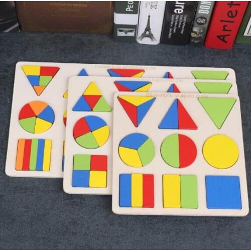 Montessori Geometric Shapes Wooden Early Educational Toys for Kids Sorting Puzzles Math Bricks Toys for Preschool