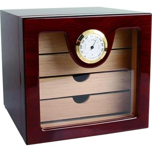 Wooden Medium Cigar-4 Layer Drawers Humidor Cedar Wood Lined Humidifier Hygrometer