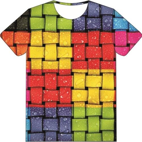 Children Fashion 3D T-shirt Colorful Lattice Funny Tetris Wall Snake Skin Print T shirt For Boys Girls Kids Fashion Tshirts Tops