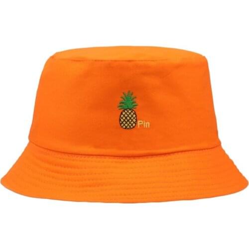 Unisex Reversible Bucket Hat Cute Pineapple Embroidery Wide Brim Fisherman Cap Premium Quality