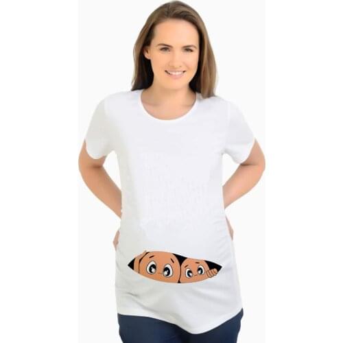 Twins peek a boo maternity pregnancy t-shirt baby peeking out pregnant shirt summer top tee short sleeve white maternity clothes