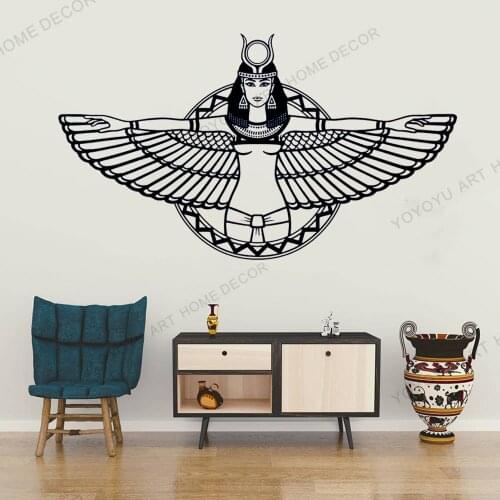Art Wall Decal Ancient Egypt Queen Cleopatra Egyptian Wings Stickers Bedroom Living Room Home Decoration Vinyl Mural JC105