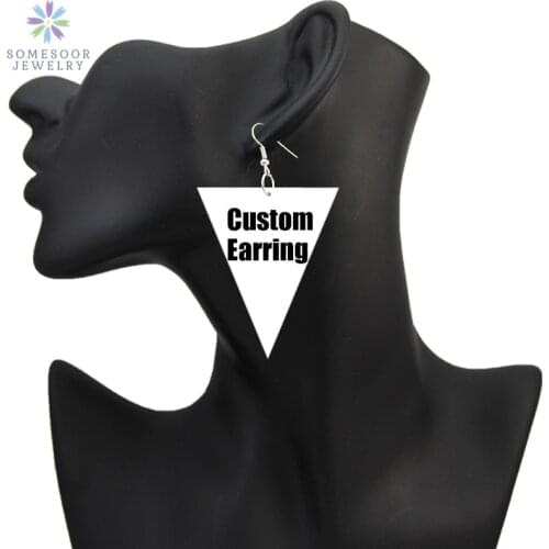 SOMESOOR Personalized Triangle African Wood Earrings 5*6cm Big Size Custom Printed Afro Pendant Dangle Jewerly For Women Gifts