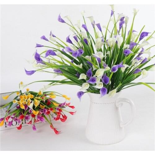 Artificial Flowers Calla with Leaf Wedding DecorAccessories Plastic Fake Lily Aquatic Plants for Diy Home Room Decoration Flower