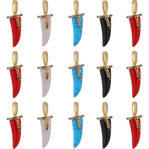 Juya Handmade Luxury Red Black White Blue Gem Wolf Tooth Charms For Talisman Pendant Jewlery Making Gift Drop Shipping Supllies