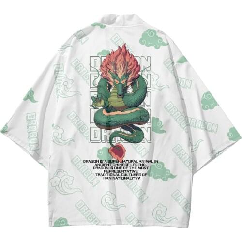 Chinese Dragon Printed Kimono Cardigan Men Japanese Traditional Casual Loose Coat Pants Asian Clothes Harajuku