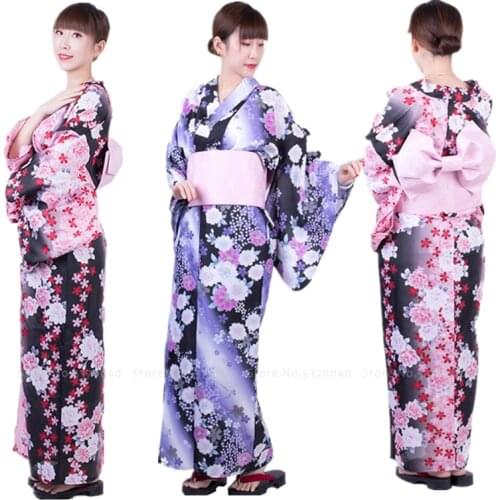Traditional Japanese Yukata Kimono Party Wedding Formal Dress for Women Haori Floral Robes Anime Cosplay Costumes Asian Clothes