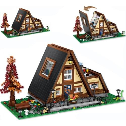 1917PCS Triangle Cabin Mini Cottage Model Building Blocks DIY Mini Bricks with Figures Trees Toys for Children Xmas Gifts