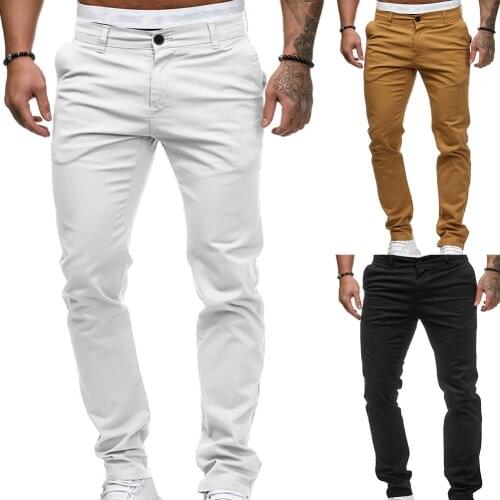 50% Hot Sales Travel Office Men\s Casual Solid Color Straight Pants Slim Fits Long Trousers