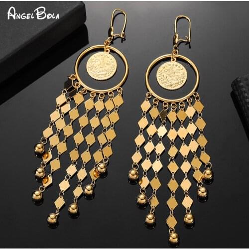 Muslim Gold Ancient Coin Islamic Fashion Pendant Womens Earrings Luxury Jewelry Turkey Arabian African Style