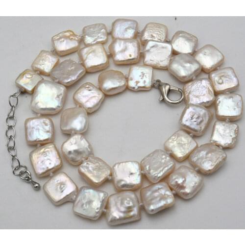 New Beautiful 12mm white square natural freshwater pearl necklace 18"Free shipping