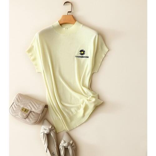 Autumn new style 100% cashmere turtleneck sweater women softness short sleeve embroidery pullovers