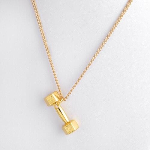 Korean Rose Gold SilverColor Couple Fitness Dumbbell Pendant Collar Choker Necklace Chain Fashion Jewelry Gift For Women Men