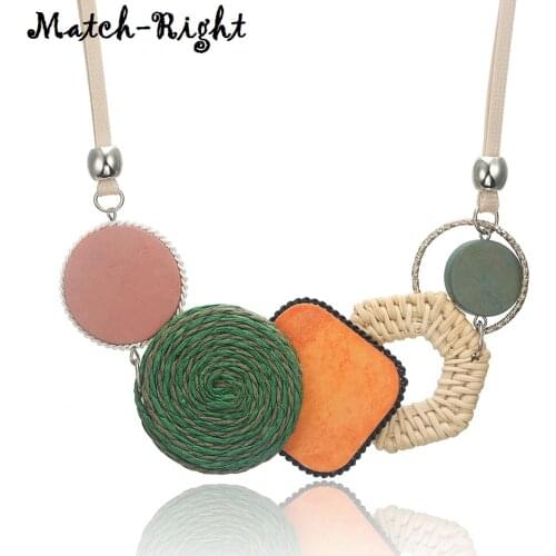 Handmade Plant Fibres Necklace for Women Bamboo Weaving Statement Necklaces & Pendants Womens New Jewelry for Gifts MX059