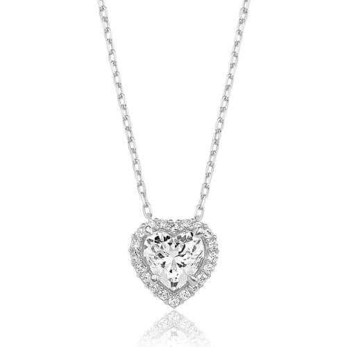 0.75 Carat, Zirconia White Heart Gemstone, Rhodium Plated, Sterling Silver Necklace
