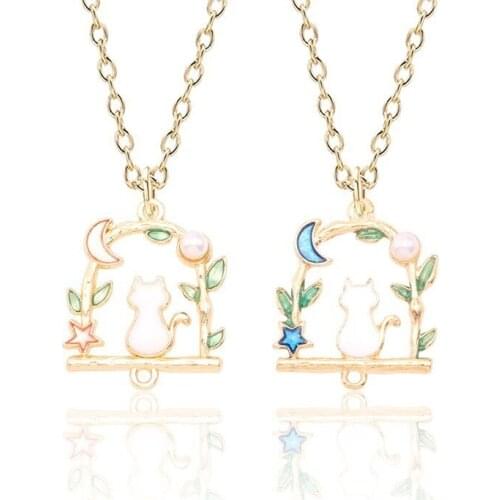 Diy Cartoon Moon Rabbit Charm Necklace Women Jewelry Lovely Gold Metal Enamel Colorful Frame Animal Pendants Necklaces Colar