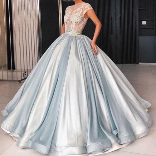 SuperKimJo Blue Ball Gown Prom Dresses 2020 Luxury Beaded Applique Elegant Crystals Prom Gown 2021 Vestido De Graudacion