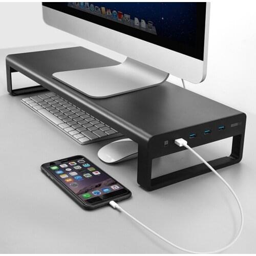Monitor Stand Riser With USB3.0 Hub 4 Port Charger Transfer Aluminum Alloy Computer Laptop Base Monitor Holder Desk Organizer