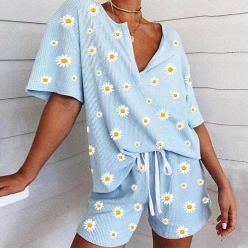 Plus Size 5XL Two-Piece Suit Summer Women Pajamas Suit Vintage Print Short Sleeve Tops + Lace-up Shorts 2 Piece Set Home Clothe